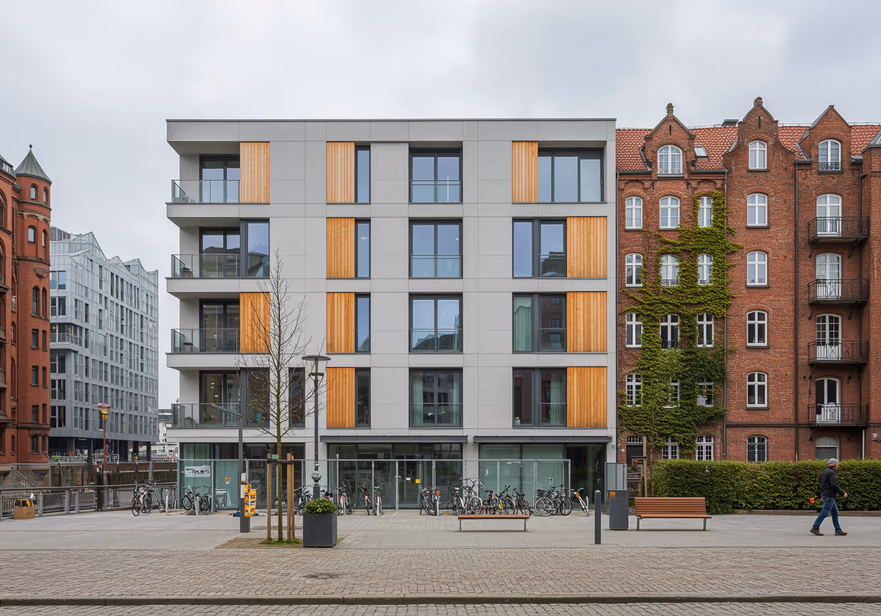 Neubau-Wohngebäude in der Hamburger HafenCity — moderne Architektur